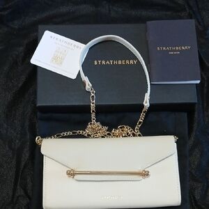 Strathberry White Leather Crossbody with Gold Hardware